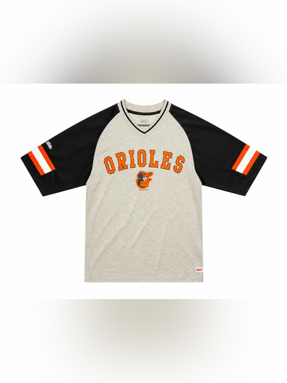 Stitches Baltimore Orioles MLB Gray and Black Raglan Jersey with Orange Accents